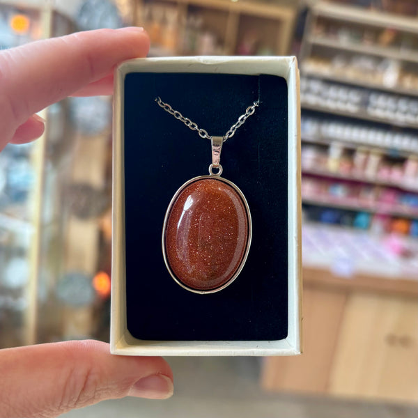 Gemstone Oval Pendant Necklace