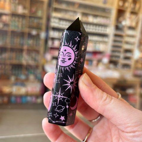 Black Obsidian Carved Point Pink