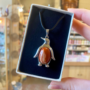 Red Jasper Penguin Pendant Black Cord