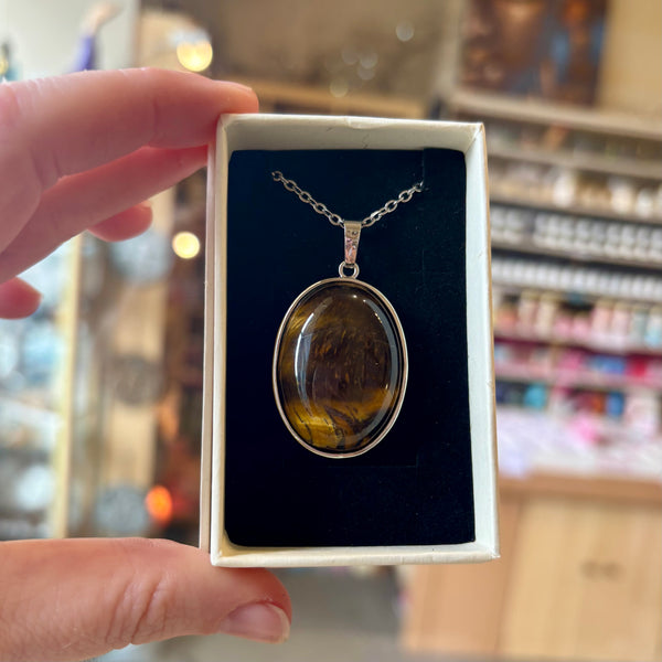 Gemstone Oval Pendant Necklace