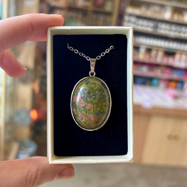 Gemstone Oval Pendant Necklace