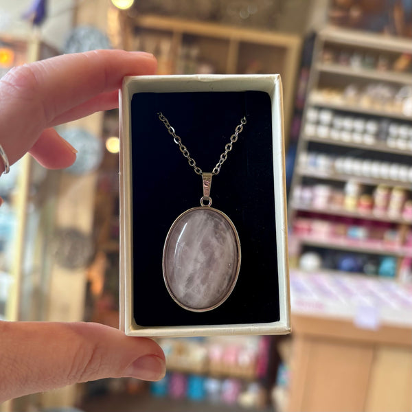 Gemstone Oval Pendant Necklace