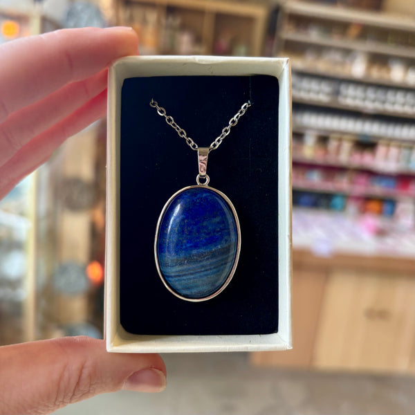Gemstone Oval Pendant Necklace