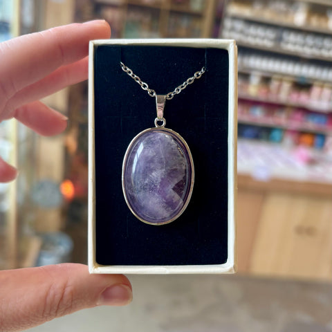 Gemstone Oval Pendant Necklace