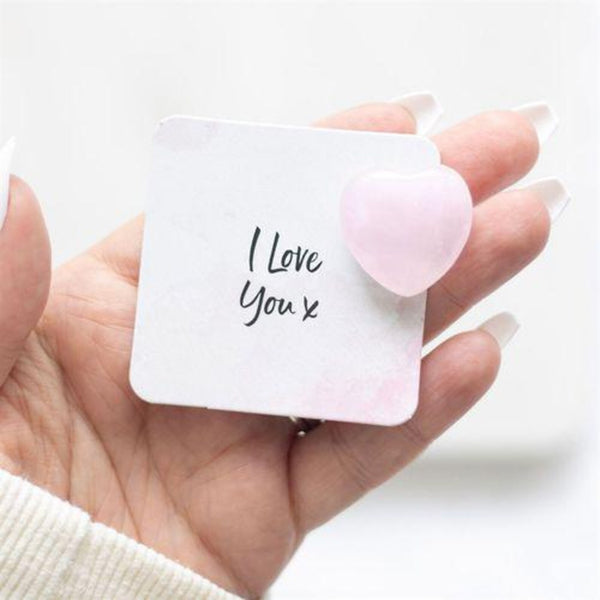 Rose Quartz Crystal Heart and Sentiment Card
