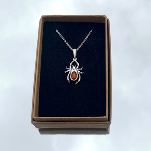 Spider Amber Pendant Sterling Silver