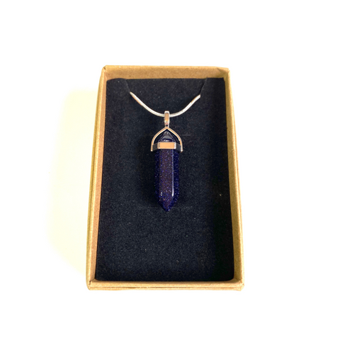 Blue Goldstone Point Pendant Silver Plated