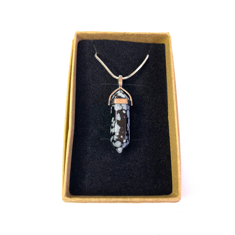 Snowflake Obsidian Point Pendant Silver Plated